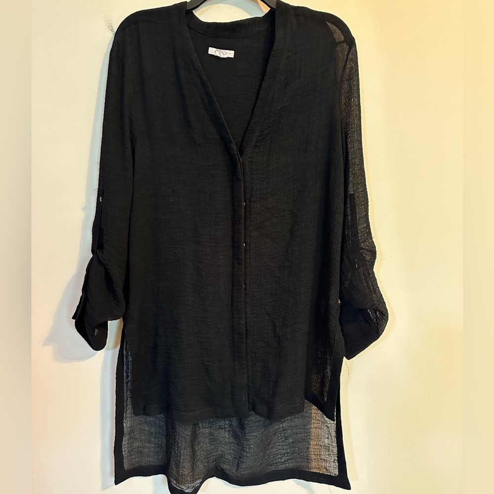 Helmut Lang Black Sheer V-Neck Tunic